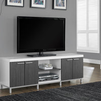 21.25" White Particle Board, Hollow Core, Grey MDF, and Silver Metal TV Stand