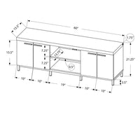 21.25" White Particle Board, Hollow Core, Grey MDF, and Silver Metal TV Stand