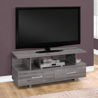 20" Grey Particle Board and Laminate TV Stand with 2 Storage Drawers