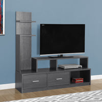 60" Grey Particle Board, Hollow Core, and MDF TV Stand with a Display Tower