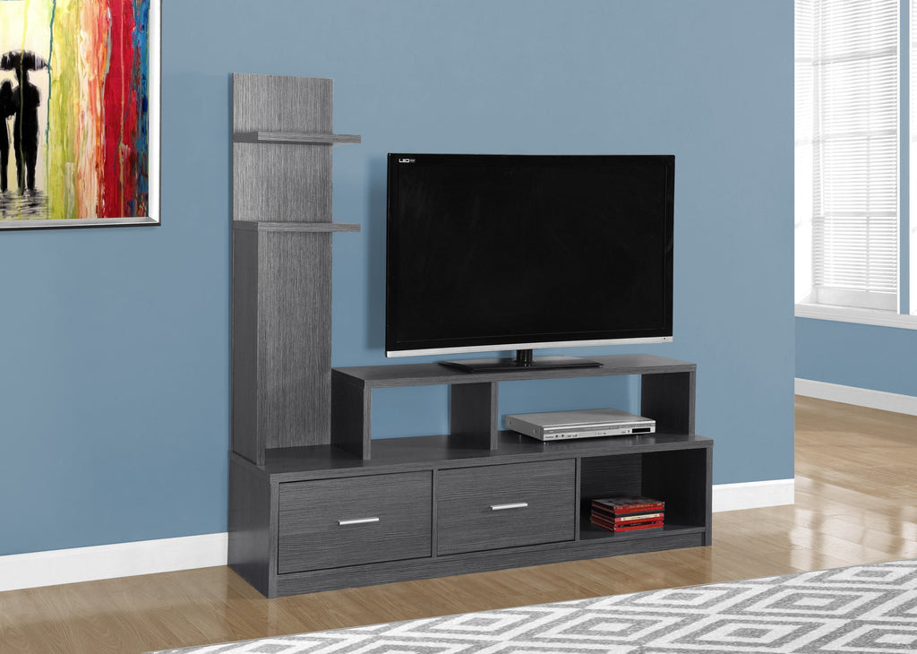 60" Grey Particle Board, Hollow Core, and MDF TV Stand with a Display Tower