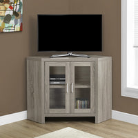 30" Dark Taupe Particle Board, Hollow Core, and MDF TV Stand with Glass Doors