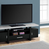 22" Black Particle Board, Hollow Core, and MDF TV Stand with a Cement Look Top