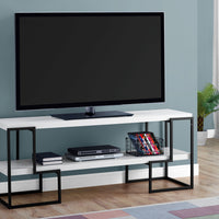 23.75" White Particle Board, Hollow Core, and Black Metal TV Stand