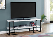 23.75" White Particle Board, Hollow Core, and Black Metal TV Stand