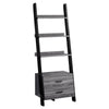 69" Grey and Black Particle Board Ladder Bookcase with Two Storage Drawers