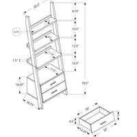 69" Grey and White Particle Board Ladder Bookcase with Two Storage Drawers