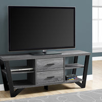23" Grey Taupe Particle Board, Hollow Core, Metal TV Stand with 2 Drawers