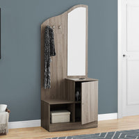 HALL TREE - 75"H - DARK TAUPE STORAGE UNIT - MIRROR