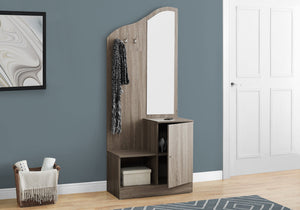 HALL TREE - 75"H - DARK TAUPE STORAGE UNIT - MIRROR