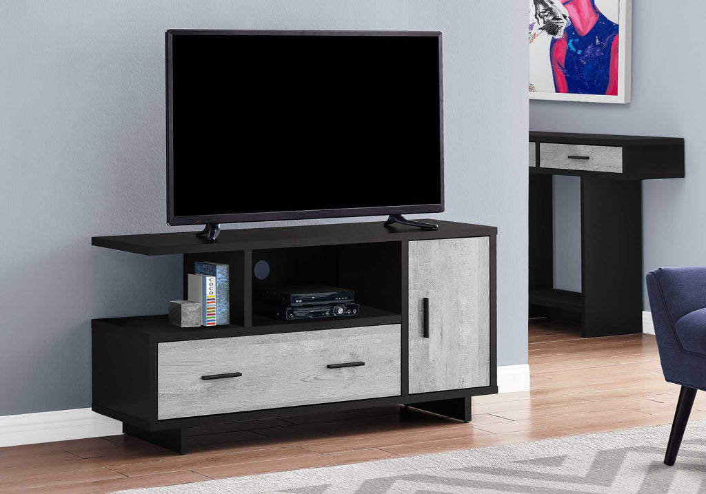 23.75" Black and Grey Particle Board, Laminate, and MDF TV Stand with Storage