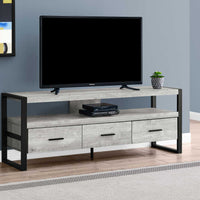 21.75" Grey Particle Board Hollow Core & Black Metal TV Stand With 3 Drawers