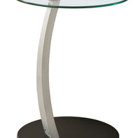 24" Black and Silver Bentwood and Tempered Glass Accent Table