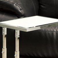 26" White Chrome Metal and Tempered Glass Accent Table with Adjustable Height