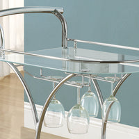 34" Chrome Metal and Clear Tempered Glass Server Home Bar