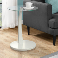 24" White Bentwood and Tempered Glass Accent Table