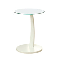 24" White Bentwood and Tempered Glass Accent Table