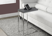25.25" Glossy Grey Particle Board and Chrome Metal Accent Table