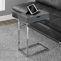 24.5" Grey Particle Board and Chromed Metal Accent Table
