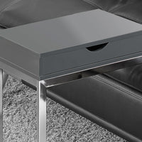 24.5" Grey Particle Board and Chromed Metal Accent Table