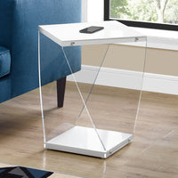21.25" Glossy White MDF and Clear Acrylic Glass Accent Table