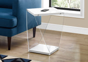 21.25" Glossy White MDF and Clear Acrylic Glass Accent Table