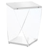 21.25" Glossy White MDF and Clear Acrylic Glass Accent Table
