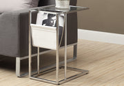 24" White Chrome Metal and Clear Tempered Glass Accent Table