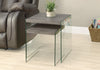 35.5" Particle Board and Clear Glass Two Pieces Nesting Table Set