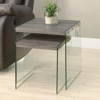 35.5" Particle Board and Clear Glass Two Pieces Nesting Table Set