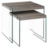 35.5" Particle Board and Clear Glass Two Pieces Nesting Table Set