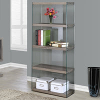 60" Particle Board and Clear Tempered Glass Bookcase