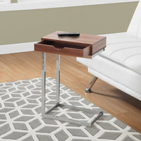 24.5" Walnut Particle Board and Chromed Metal Accent Table