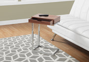 24.5" Walnut Particle Board and Chromed Metal Accent Table
