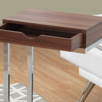 24.5" Walnut Particle Board and Chromed Metal Accent Table