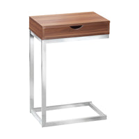 24.5" Walnut Particle Board and Chromed Metal Accent Table