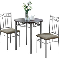 36" Cappuccino Microfiber, Foam, MDF, and Silver Metal Three Pieces Dining Set