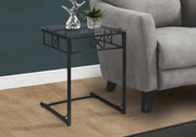 24" Contemporary Black Metal and Clear Tempered Glass Accent Table