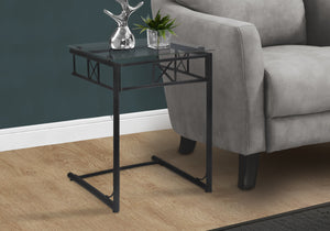 24" Contemporary Black Metal and Clear Tempered Glass Accent Table