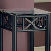 28" Black Metal and Clear Tempered Glass Accent Table