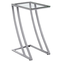24" Silver Metal and Clear Tempered Glass Accent Table