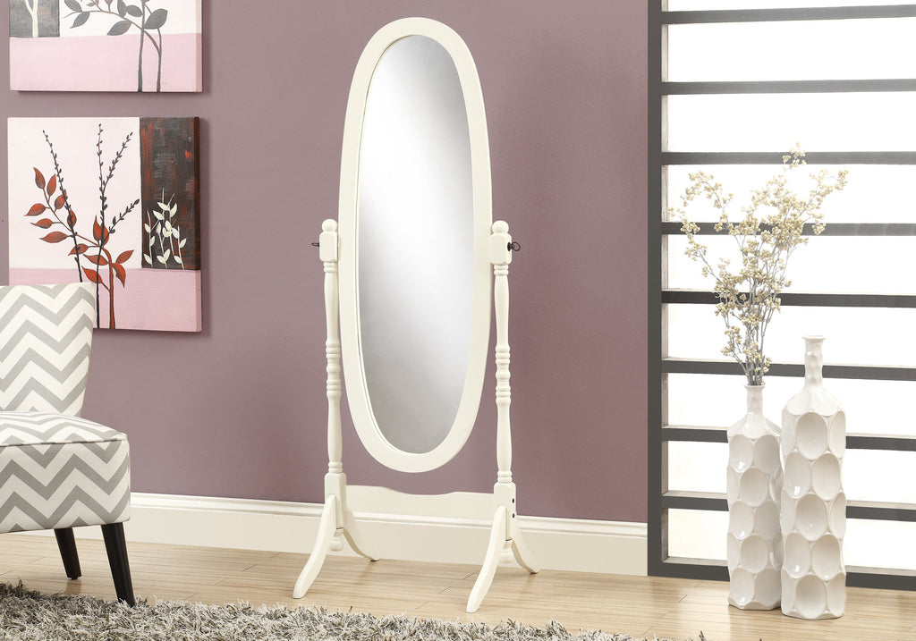 59" Antique White Solid Wood and MDF Frame Mirror