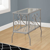 22" Silver Metal and Clear Tempered Glass Accent Table