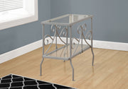 22" Silver Metal and Clear Tempered Glass Accent Table