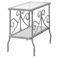 22" Silver Metal and Clear Tempered Glass Accent Table