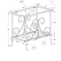 22" Silver Metal and Clear Tempered Glass Accent Table