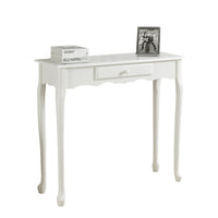 32.25" Antique White MDF and Solid Wood Accent Table