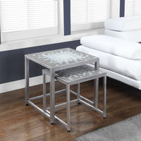 37" Metal Two Pieces Nesting Table Set with Tile Tops