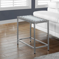 22" Silver Metal Accent Table with a Blue Tile Top