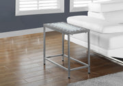 22" Silver Metal Accent Table with a Blue Tile Top